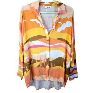 Sadie & Sage Wildlife Cactus Aztec Arizona Button Up Shirt Small